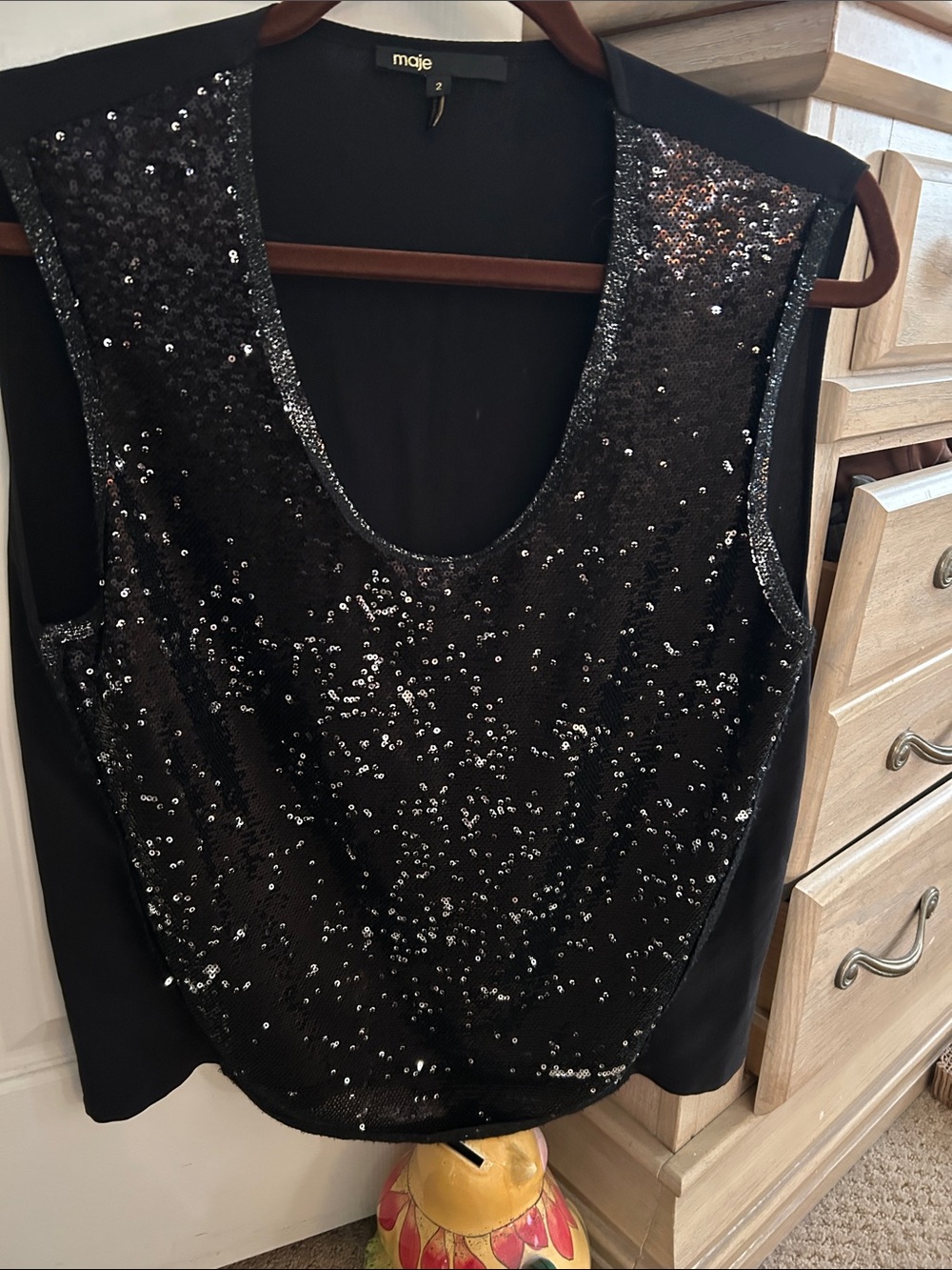 Maje Black Sequin Sleeveless Camisole